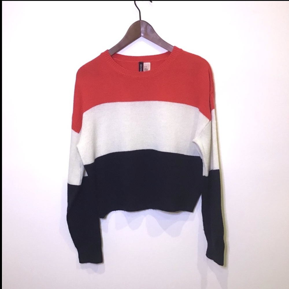 H&M Colorblock Striped Crewneck Sweater - Red, White & Navy - Picture 2 of 6